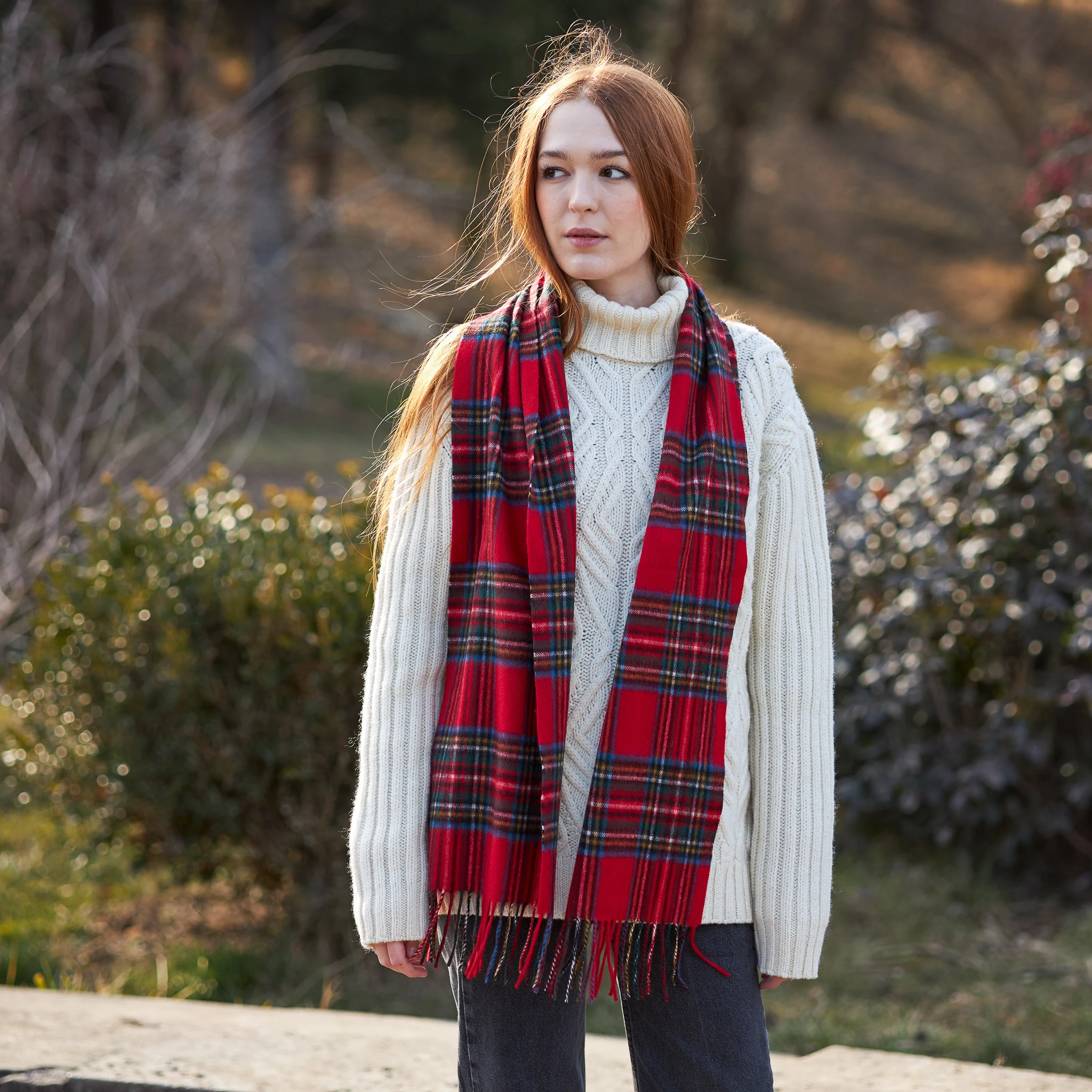 Red black online white plaid scarf